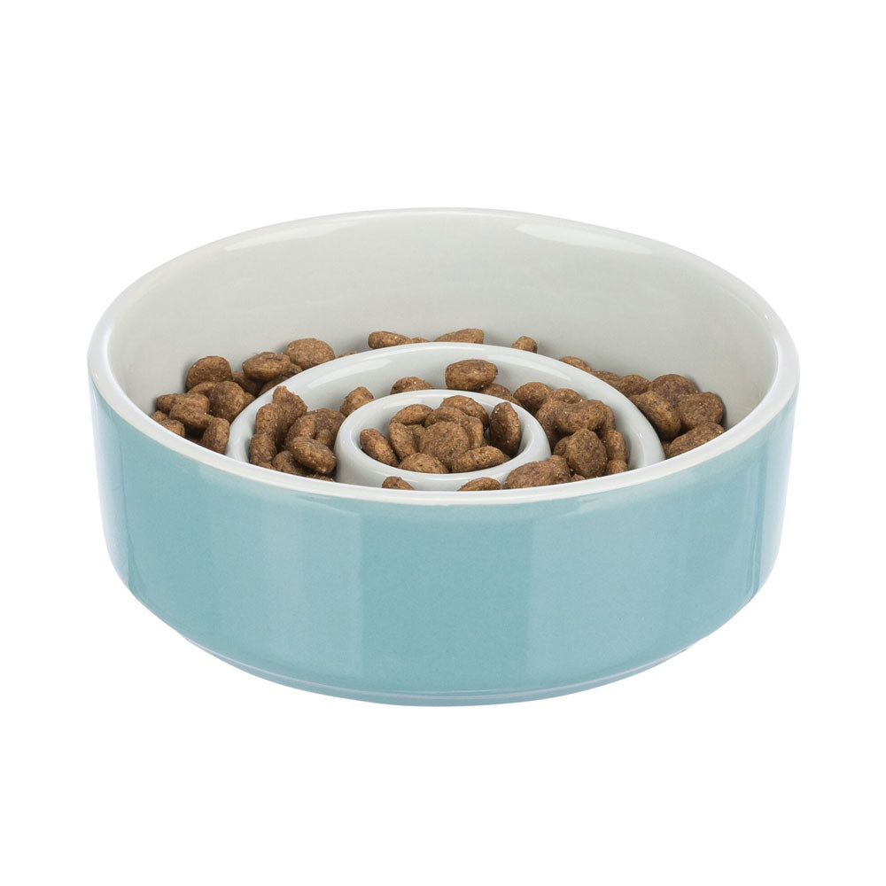 slow feeding ceramic bowl grey/blue