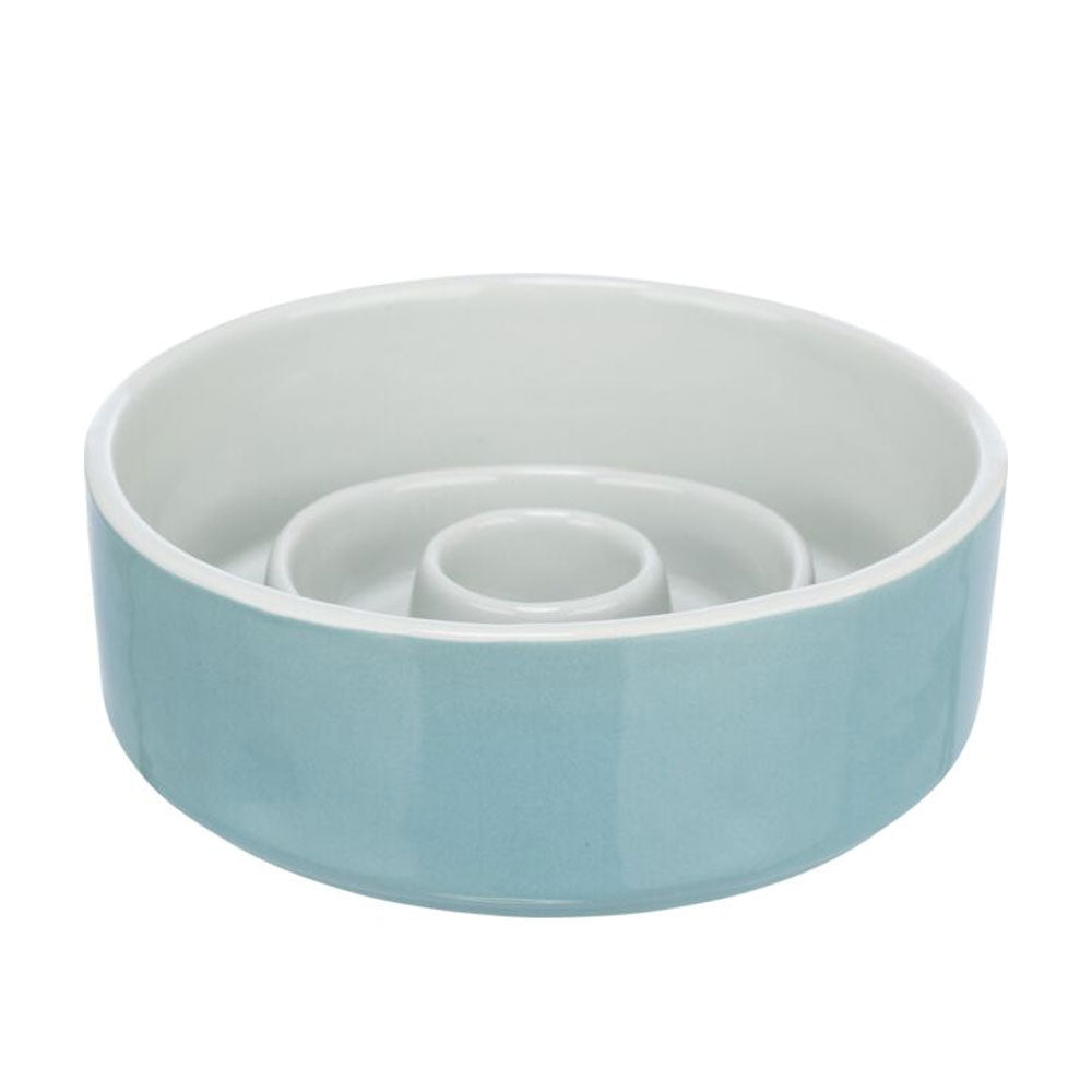 slow feeding ceramic bowl grey/blue